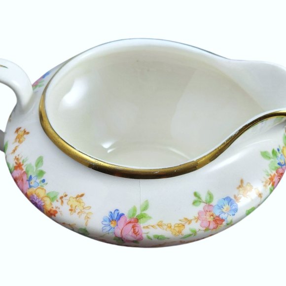 Vintage Canonsburg Pottery Co Cream and Sugar Bowl Lidded Set Creamer Gold Trim - Picture 3 of 4